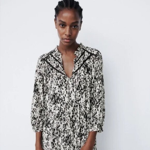 Zara Printed Dress with lace inserts - S - Picture 2 of 4